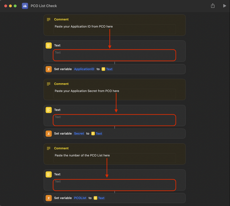 PCO List Shortcut set up